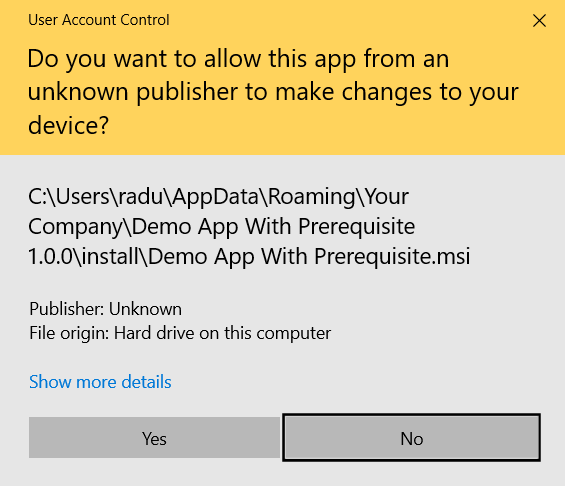 Allow app to make changes Allow app to make changes