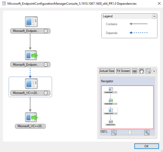 Dependency view in the Configuration Manager Console Dependency configuration manager