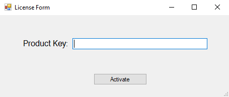 License Form with Product Key field License Form with Product Key field