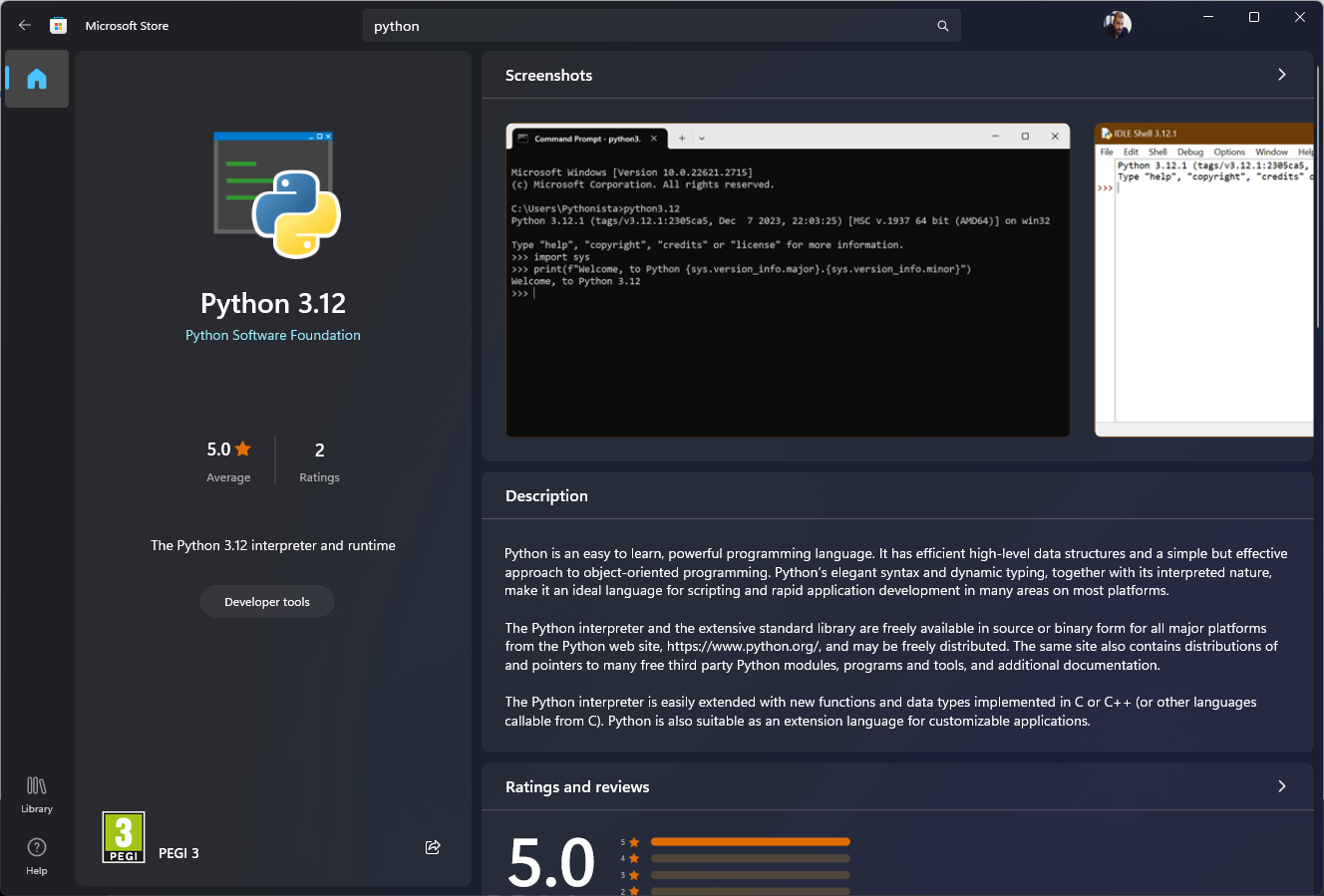 Python app in the Microsoft Store Python app in the Microsoft Store