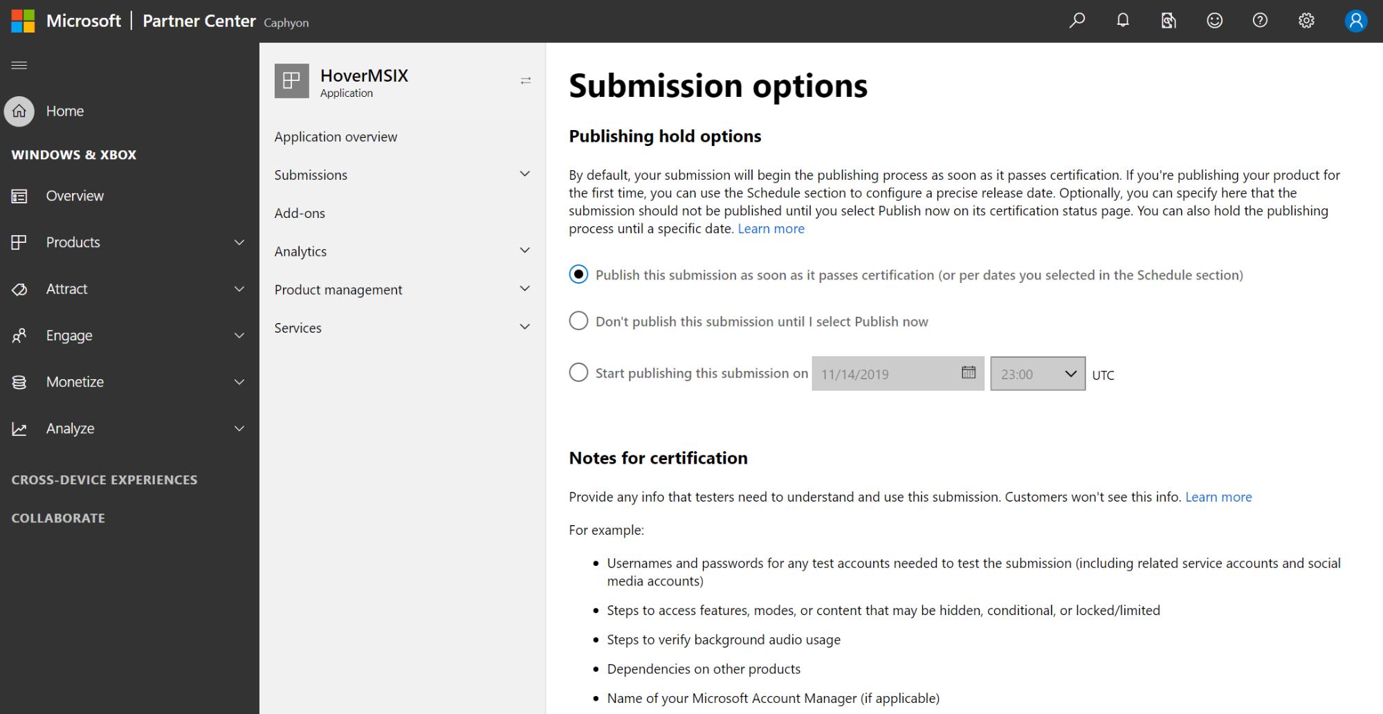 Submission options Submission options